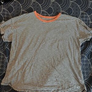 Striped T-Shirt with Orange Contrast Neckline